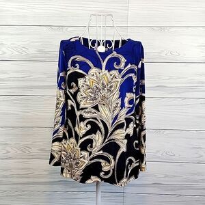 JM Collection floral print tunic blouse in royal blue Women's Size S